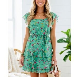 New Lottie & Holly B.O.G. COLLECTIVE Floral Ruffle Dress Short Sleeve Mini M, L